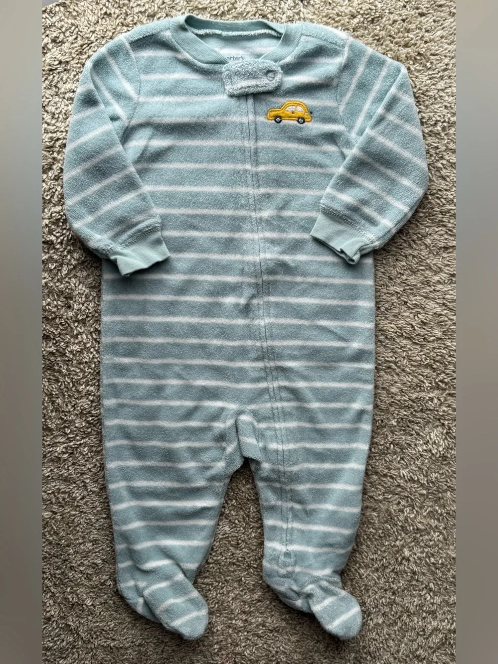 Carter’s Blue Striped Footed Sleeper Pajamas Baby Boy 6M Car Zip Up